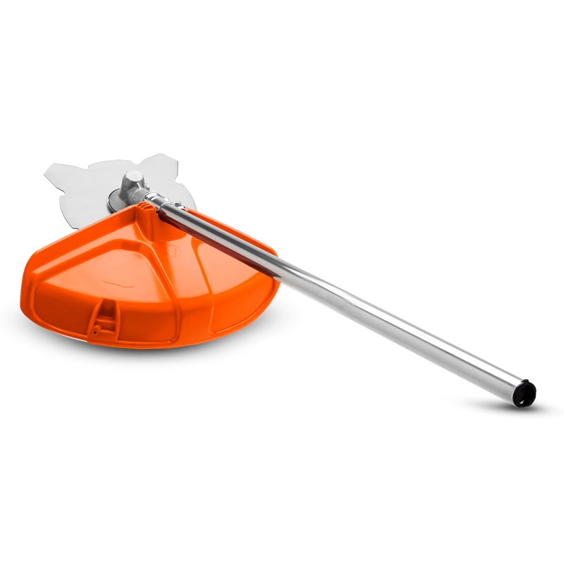 Husqvarna BCA850 brushcutter attachment for combi machines, featuring straight steel shaft, cutter blade fitted and combination guard.