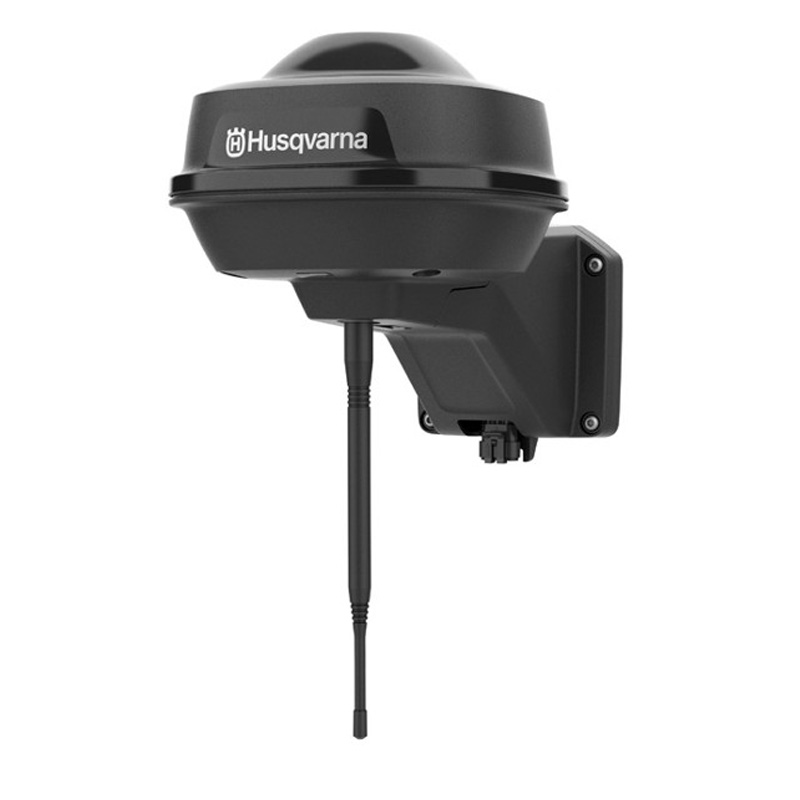 Husqvarna RS5 Reference Station – a compact, weather-resistant GPS base station unit with LED indicators, designed for enhanced precision in robotic lawn mower navigation