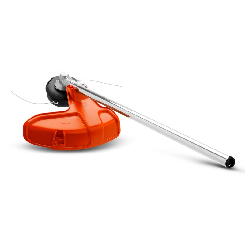 Husqvarna TA850 Trimmer Attachment with curved 24 mm shaft, Tap‑n‑Go head and guard – designed to attach to a Husqvarna combi power unit.