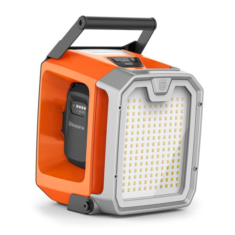Husqvarna WL8i Work Light (body only) – 36 V cordless LED work light (lamp only, battery and charger not included) showing portable housing with handle, rotating light head and built‑in USB power‑bank.