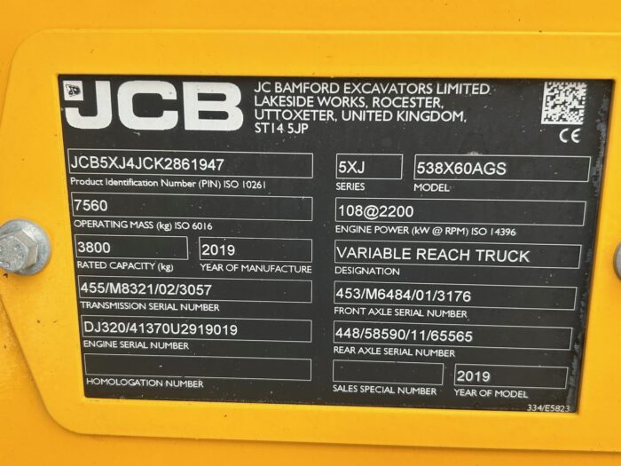 2019 JCB 538-60 AGRI SUPER (HOURS: 11,160) - Image 5