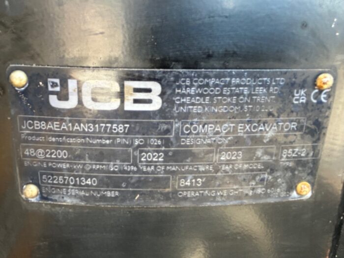 JCB 85Z-2 BUILT 2022 - MODEL YEAR 2023 - Image 10