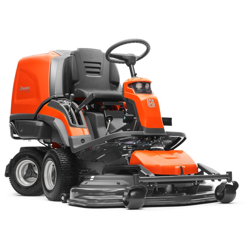 Husqvarna RC318T garden tractor with combi 112 cm cutting deck, orange body, ergonomic steering, and efficient mower design for large lawns.