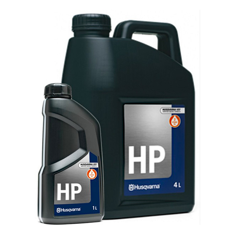 "Husqvarna HP 2-Stroke Oil bottle – high-performance synthetic oil for 2-stroke engines in outdoor power equipment"