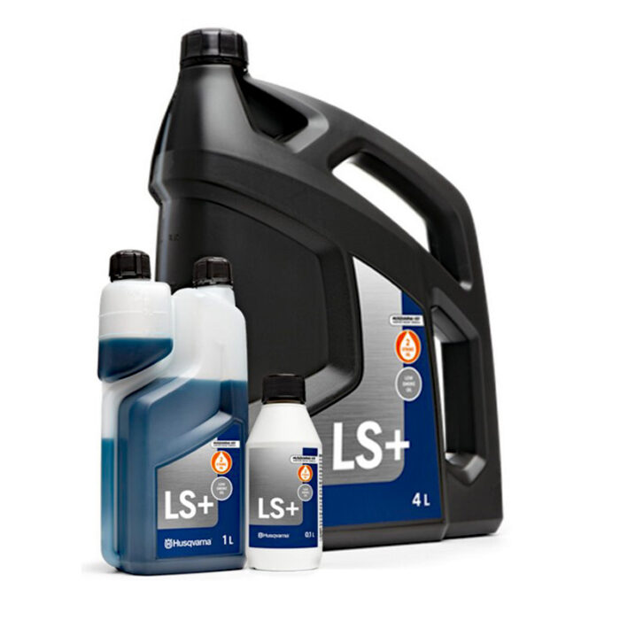 "Husqvarna LS+ 2-Stroke Oil bottle – low-smoke engine oil for 2-stroke engines in outdoor power equipment"