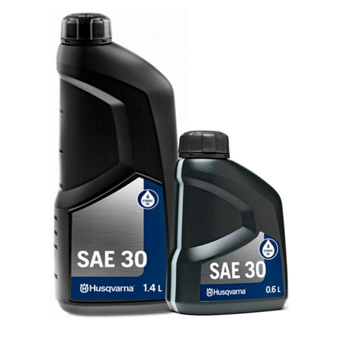 "Husqvarna 4-Stroke SAE 30 Engine Oil bottle – high-quality oil for lawnmowers and 4-stroke engines"