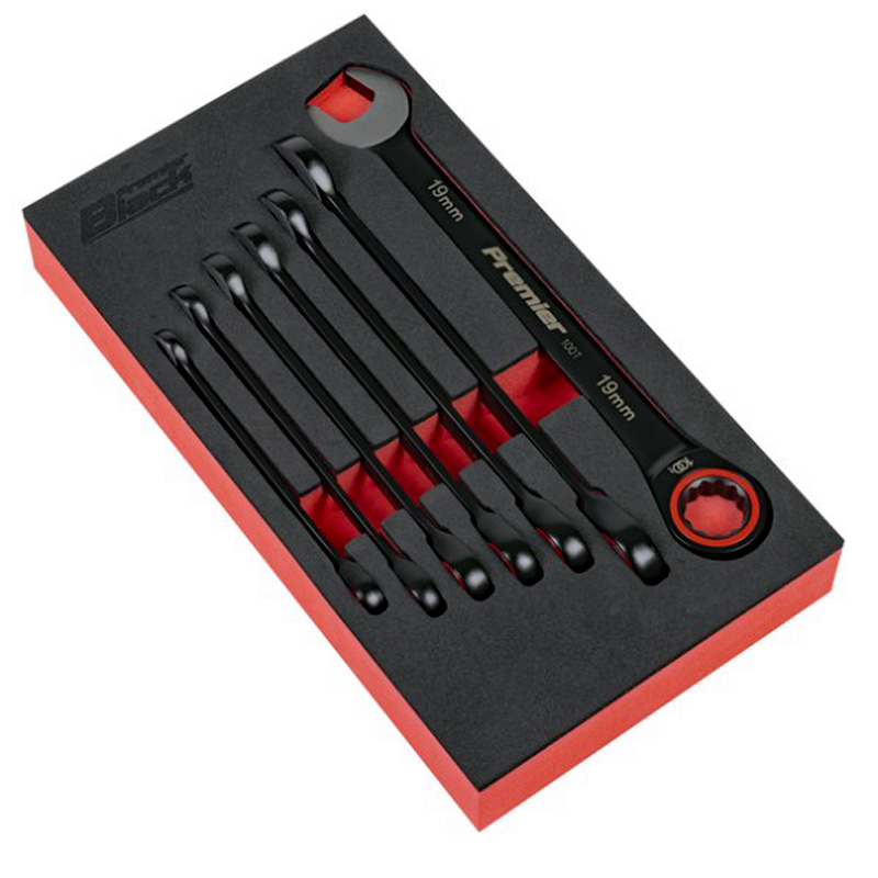 Premier Black Combination Ratchet Spanner Set 7pc