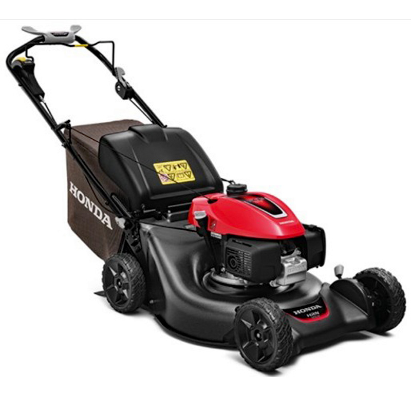 Honda Izy HRN536VY self-propelled petrol lawnmower with 53cm cutting deck and large rear grass bag.