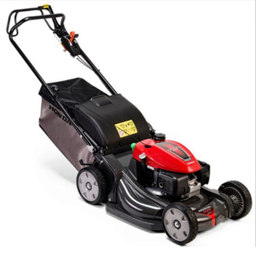 Honda HRX537HY hydrostatic petrol lawnmower with 53cm cutting deck and 88L grass bag.