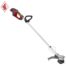 Honda HHT36BXB cordless grass trimmer with red motor housing, straight shaft, and black loop handle.