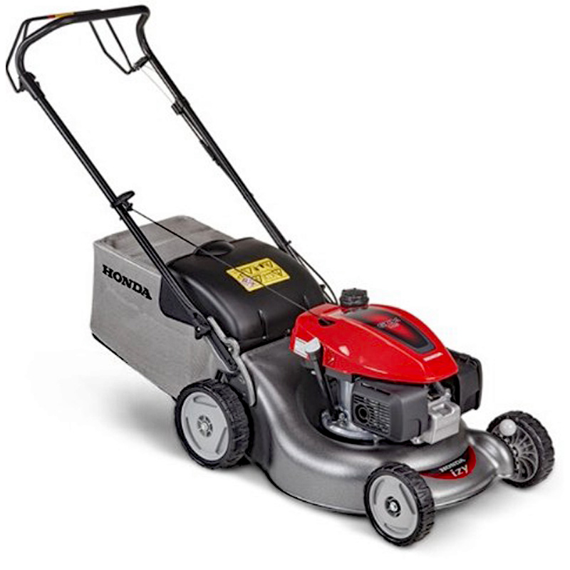 Honda Izy self-propelled petrol lawnmower with rear-wheel drive and 53cm steel cutting deck.