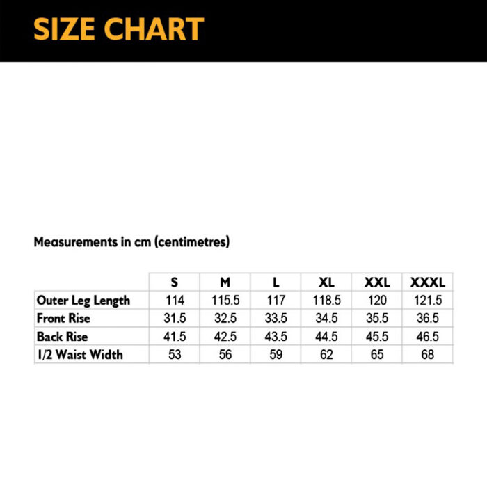 JCB Size Chart